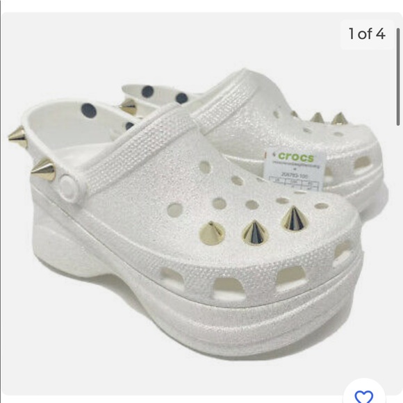CROCS Shoes White Glitter Platform Croc With Stud And Extra Charms